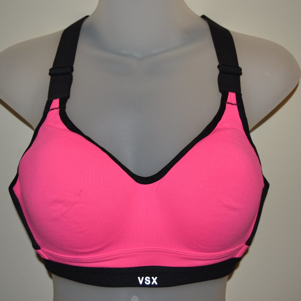 Victoria's Secret Sport 34B pink with black trim padded sports bra EUC